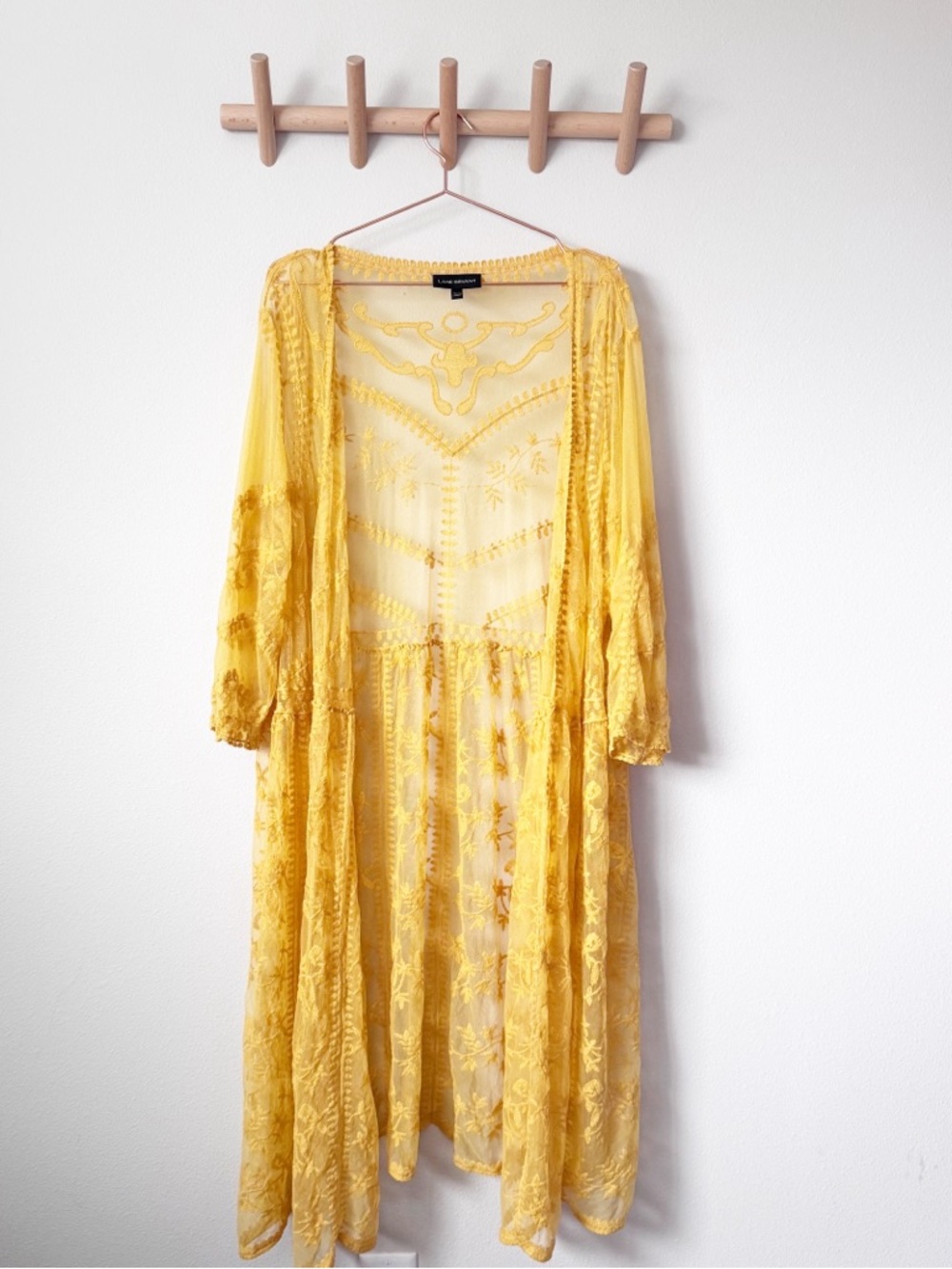 Lane Bryant Yellow Sheer Embroidered Kimono - Picture 2 of 11
